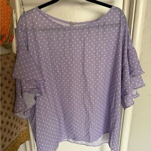 Lavender Polka Dot Ruffle Sleeve Women's Top